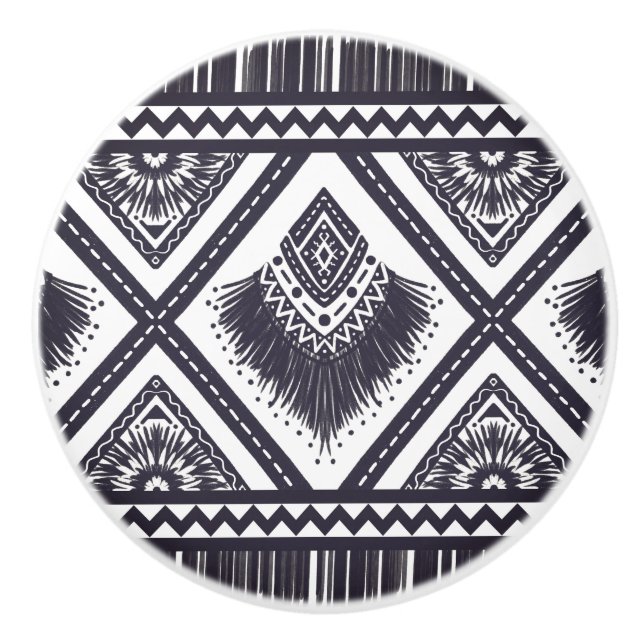 Navy White Boho Pattern Ceramic Pull (Front)