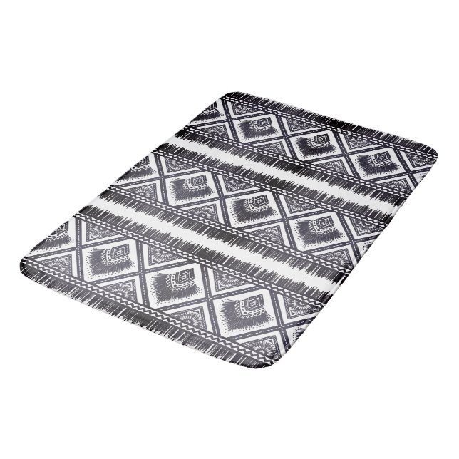 Navy White Boho Pattern Towel Bath Mat (Angled)