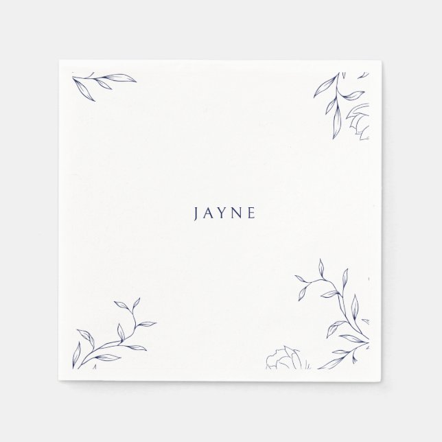 Navy & White Botanical Neutral Shower Napkin (Front)