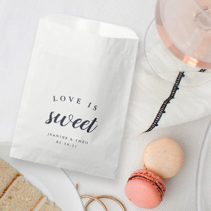 Navy & White Calligraphy "Love is Sweet" Wedding Favour Bag