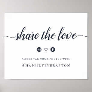 Navy & White Calligraphy Wedding Hashtag Sign