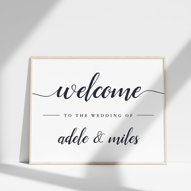 Navy & White Calligraphy Wedding Welcome Poster (Creator Uploaded)