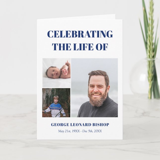 Navy White Celebration of Life Photo Program (Front)