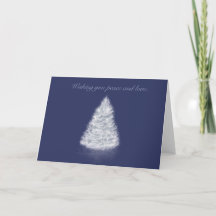 Navy, white Christmas tree holiday card snow