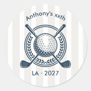 Navy, White & Cloud Dancer Preppy Golf Classic Round Sticker