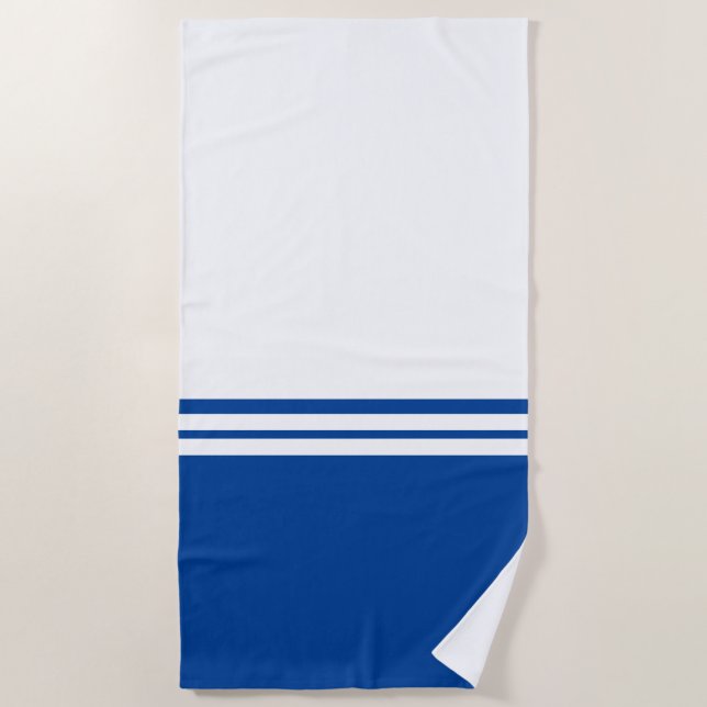 Navy White Colour Block Background Racing Stripes Beach Towel (Front)