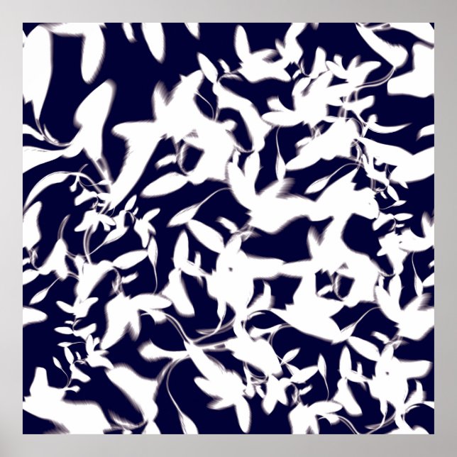 Navy & White colour pattern design made with plant Poster (Front)