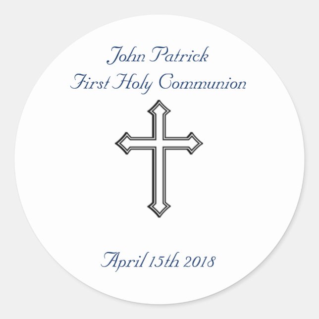 Navy & White Communion Classic Round Sticker (Front)