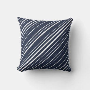 Navy & White Diagonal Stripe Pattern Cushion