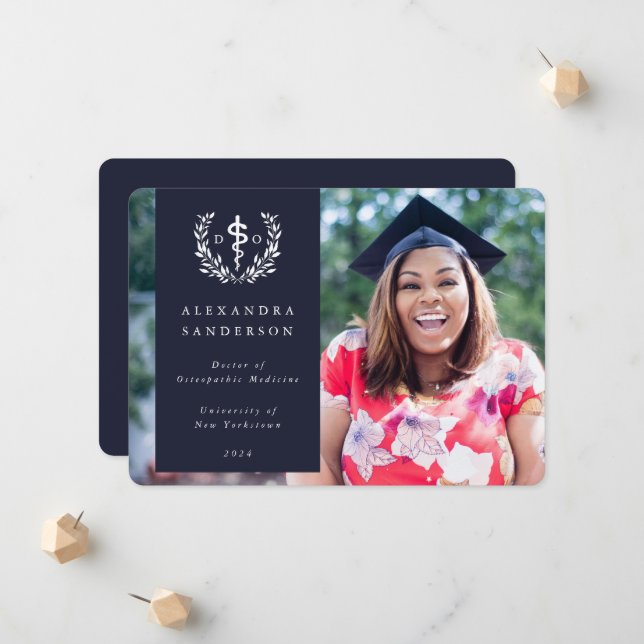 Navy+White Doctor of Osteopathic Medicine Photo Announcement (Front/Back In Situ)