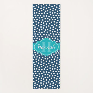 Navy White Dotted Pattern Teal Monogram Yoga Mat