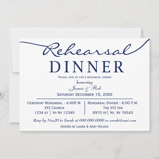navy white Elegant Script Rehearsal Dinner Invitation (Front)
