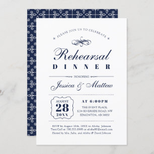 Navy & White   Elegant Wedding Rehearsal Dinner Invitation