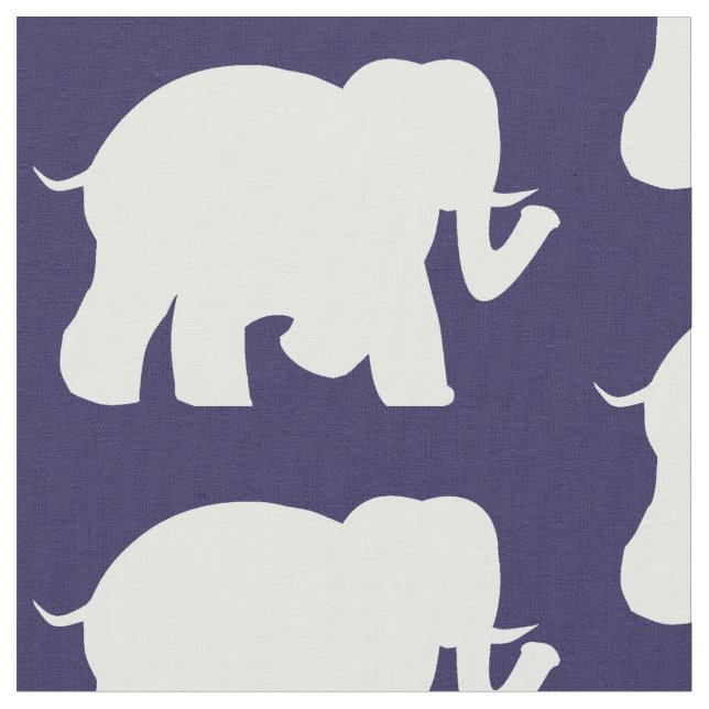 Navy & white elephants fabric (Close Up)