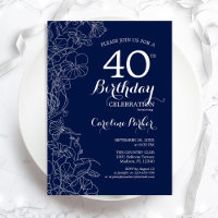 Navy White Floral 40th Birthday Party