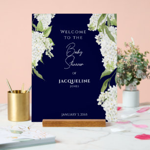 Navy White Floral Baby Shower Welcome Acrylic Sign