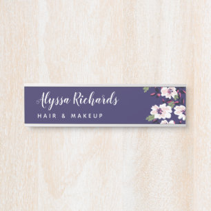 Navy & White Floral Beauty Make Up Hair Door Sign