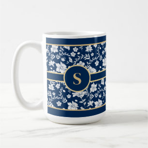 Navy White Floral Mug