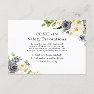 Navy & White Floral Wedding COVID-19 Safety Enclosure Card
