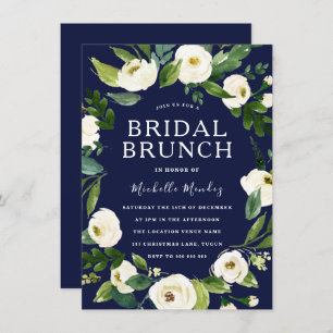 Navy & White Floral Wreath Bridal Shower Brunch Invitation