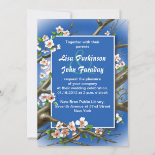 navy - white flower wedding invitation