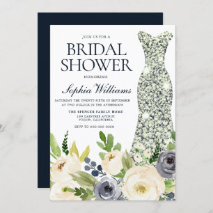 Navy & White Flowers Diamond Dress Bridal Shower Invitation