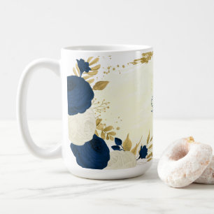 navy & white flowers gold botanical wedding coffee mug