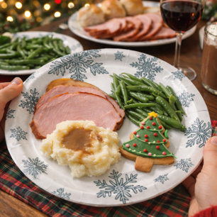 Navy & White French Country Snowflake Vintage Paper Plate