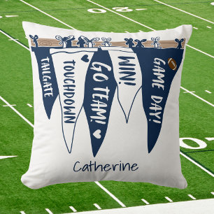 Navy White Game Day Pennant Tailgate Team Decor Cushion