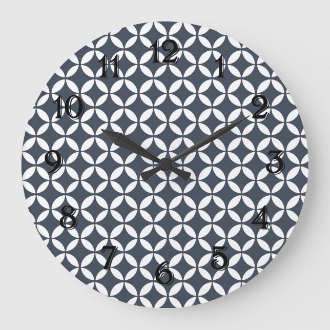 Navy White Geometric Circles Large Clock (Front)