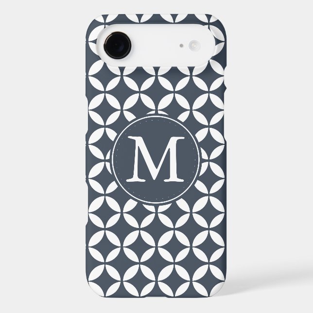 Navy White Geometric Circles Monogram Case-Mate iPhone Case (Back)