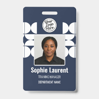 Navy White Geometric Half Circle Pattern Photo ID Badge