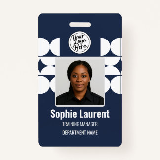 Navy White Geometric Half Circle Pattern Photo ID ID Badge