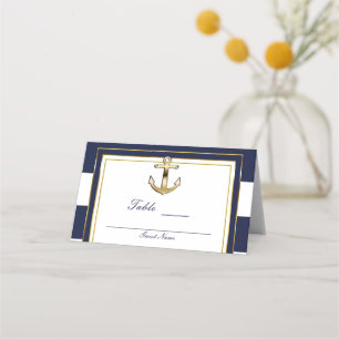 Navy White & Gold Anchor Nautical Table Seating Place Card