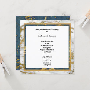 NAVY WHITE GOLD MARBLE WEDDING  INVITATION