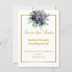 NAVY WHITE GOLD ROSE EUCALYPTUS SAVE THE DATE
