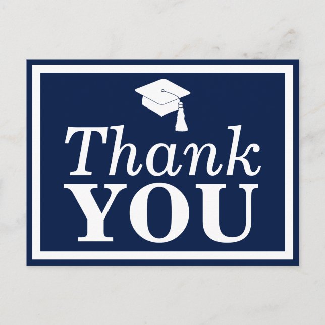 Navy White Grad Cap Thank You Postcard (Front)