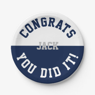 Navy & White Graduation Congrats - You Did It Paper Plate
