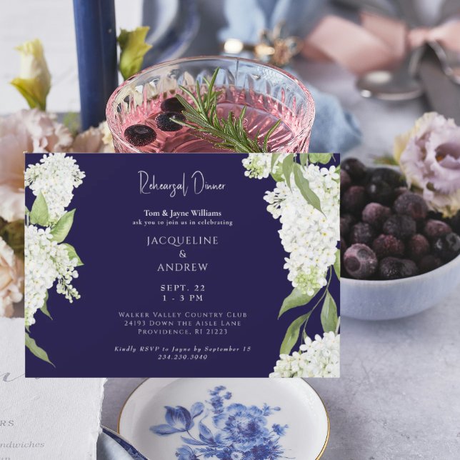 Navy White Hydrangeas Rehearsal Dinner Invitation (Creator Uploaded)