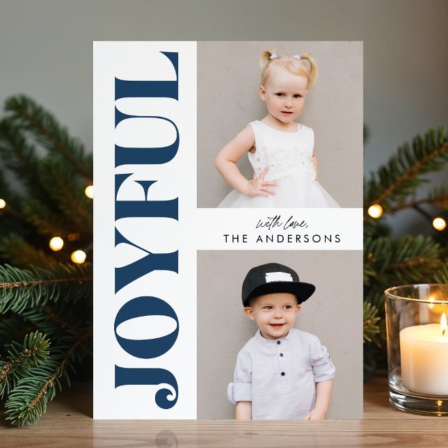 Navy & White Joyful Modern Christmas Photo Holiday Card (Creator Uploaded)