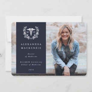 Navy + White Laurel Wreath Medical Degree Photo Announcement