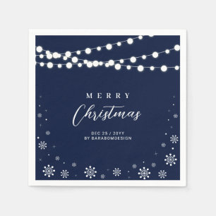 Navy & White Lights Merry Christmas Holiday Party Napkin
