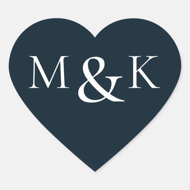 Navy & White Modern Elegant Name Initial Wedding Heart Sticker (Front)