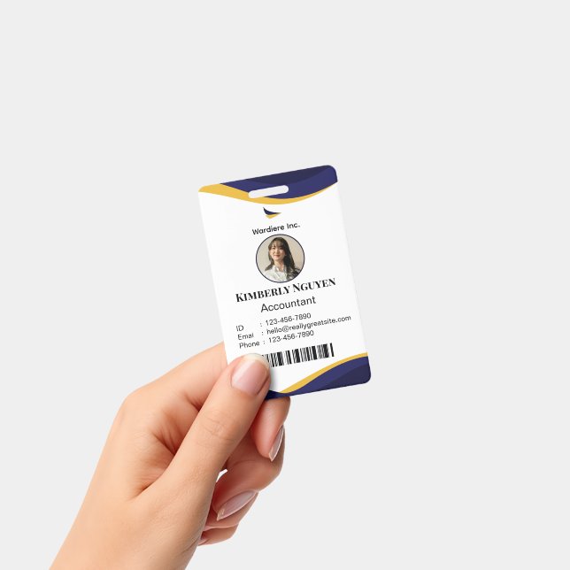Navy & White Modern Personalised ID Card Badge (Handheld)
