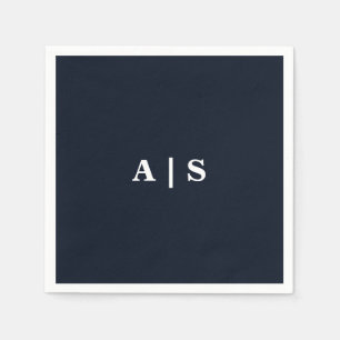 Navy & White Monogram Wedding Cocktail Napkin