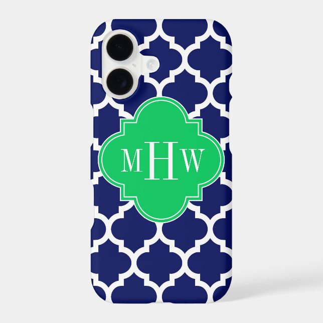Navy White Moroccan #5 Emerald 3 Initial Monogram (Back)