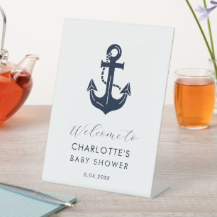 Navy & White Nautical Custom Mum-to-Be Name Pedestal Sign