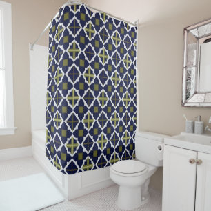 Navy, White, Olive Geometric Shower Curtain