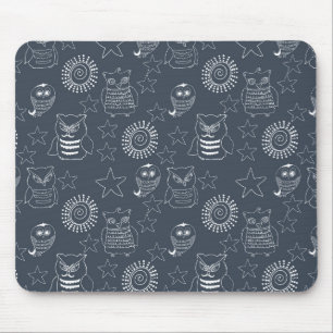Navy White Owls Mouse Pad