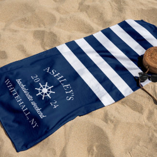 Navy & White Personalised Bachelorette Weekend Beach Towel